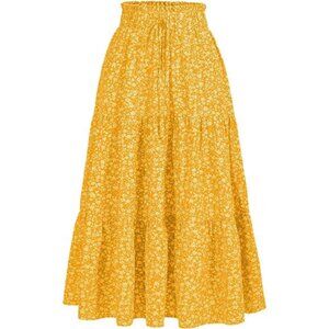 Women's High Elastic Waist Midi Skirt Yellow